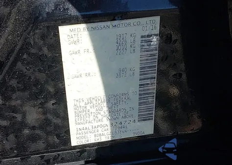 2016 Nissan Altima 2.5/2.5 S/2.5 Sl/2.5 Sr/2.5 Sv z USA, uszkodzony, nr VIN 1N4AL3AP0GN324724